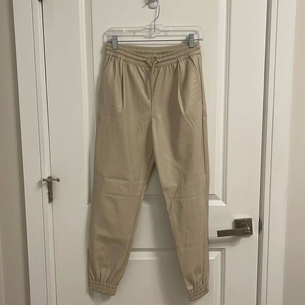 Zara Faux Leather Joggers in Ecru - Picture 2 of 3